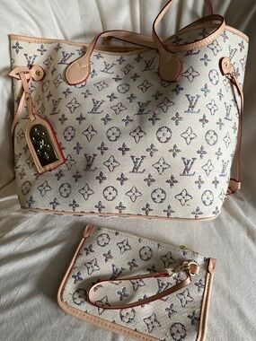 Vuitton Cream Monogram Canvas Tote with Pink-Tan Trim